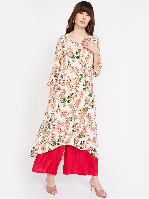 

Melange by Lifestyle Women Off-White & Pink Printed A-Line Kurta