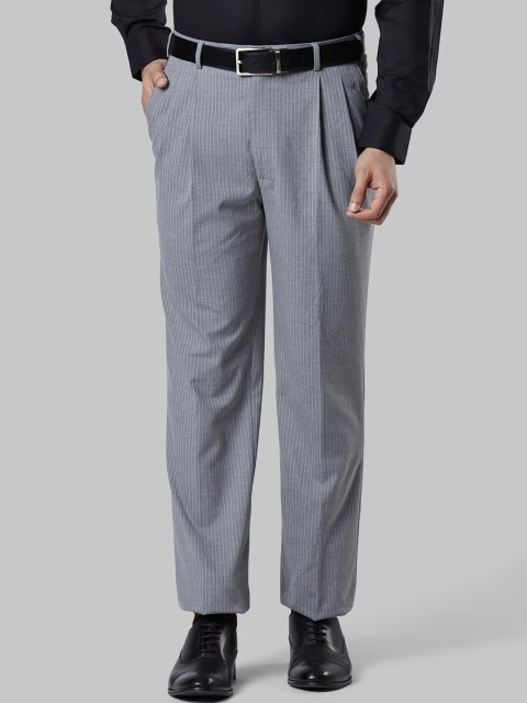 

Raymond Men Grey Slim Fit Striped Formal Trousers