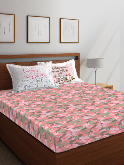 

Boutique Living India Pink & Olive Green Abstract 300 TC Cotton 1 King Bedsheet with 2 Pillow Covers