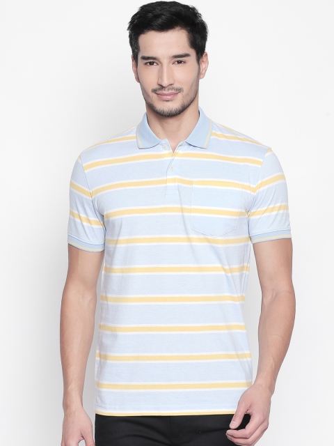 

BYFORD by Pantaloons Men Blue & Yellow Striped Polo Collar T-shirt