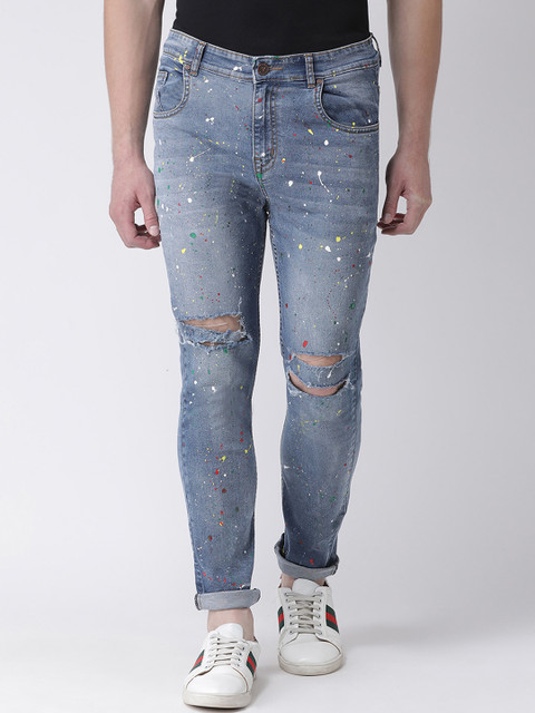 

REALM Men Blue Skinny Fit Mid-Rise Slash Knee Stretchable Jeans