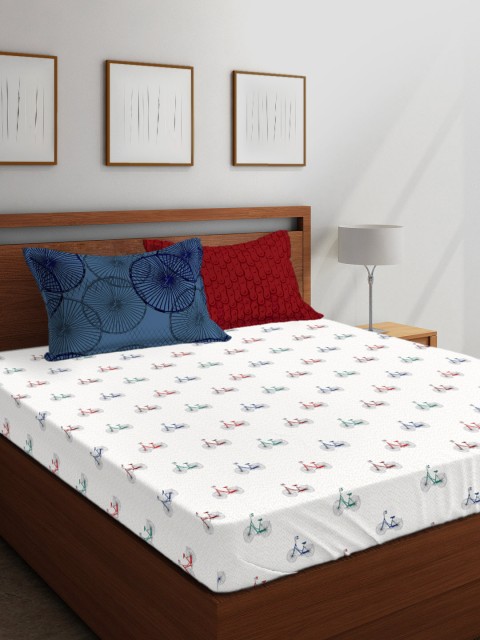 

Boutique Living India White Conversational 300 TC Cotton 1 King Bedsheet with 2 Pillow Covers