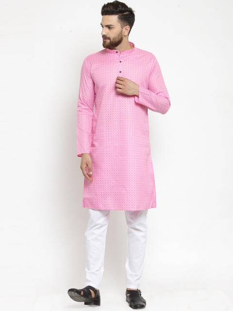 

RG DESIGNERS Men Pink & White Printed Kurta with Pyjamas