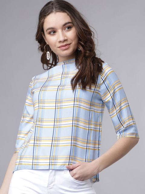 

Tokyo Talkies Women Blue Checked Top