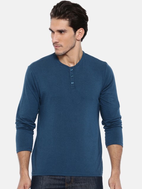

Bamboo Tribe Men Blue Solid Henley Neck T-shirt