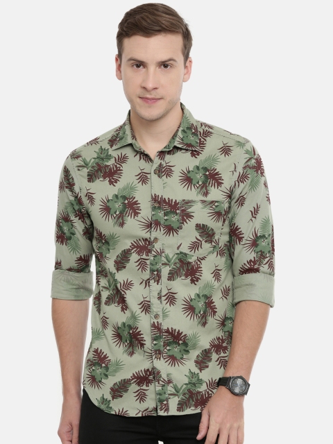 

IMYOUNG Men Green Slim Fit Printed Casual Shirt
