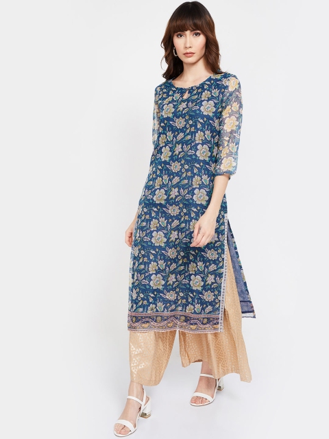 

Melange by Lifestyle Women Blue & Beige Printed Straight Kurta