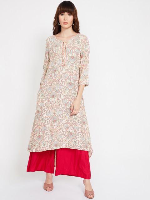 

Melange by Lifestyle Women Off-White & Orange Printed A-Line Kurta