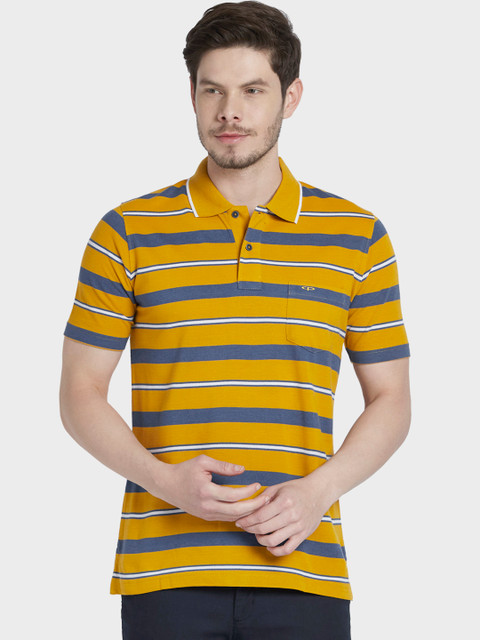 

ColorPlus Men Mustard Striped Polo Collar T-shirt
