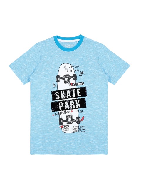 

Pantaloons Junior Boys Blue White Printed Round Neck Pure Cotton T-shirt