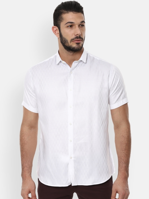 

V Dot Men White Slim Fit Self Design Casual Shirt