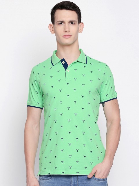 

Basics Men Green Printed Slim Fit Polo Collar T-shirt