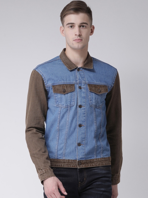 

REALM Men Blue Colourblocked Denim Jacket