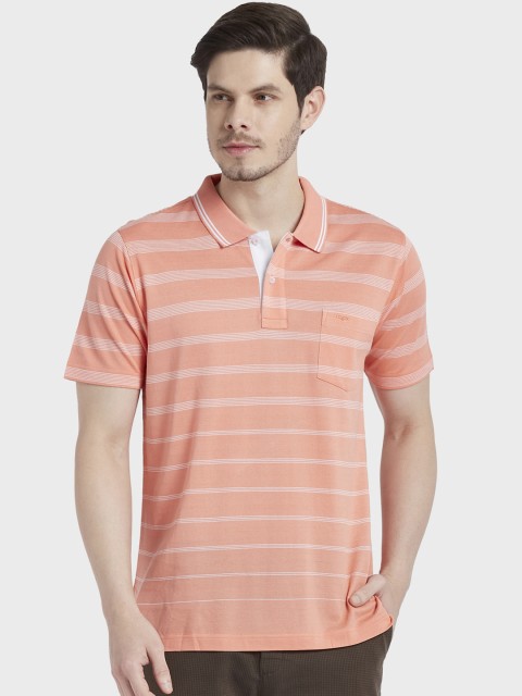 

ColorPlus Men Peach-Coloured Striped Polo Collar T-shirt