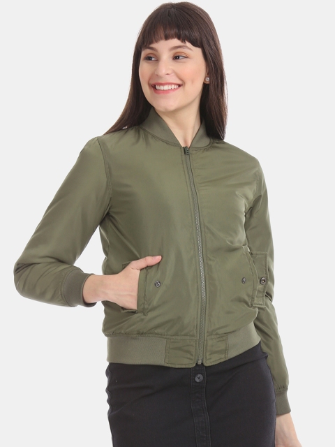 

Aeropostale Women Olive Green Solid Bomber Jacket