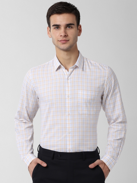 

Peter England Men White & Yellow Slim Fit Checked Formal Shirt