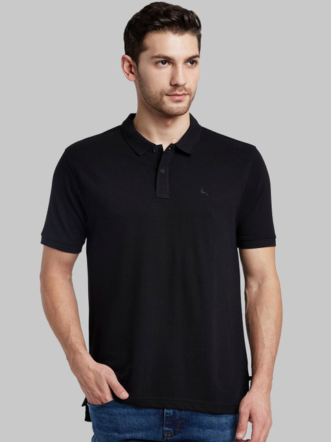 

Parx Men Black Solid Polo Collar T-shirt