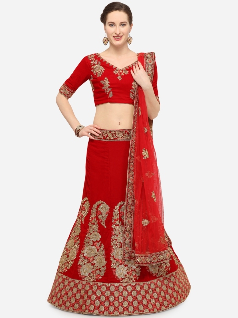 

V SALES Red Semi-Stitched Lehenga & Unstitched Blouse with Dupatta