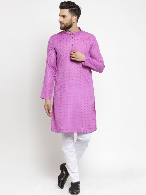 

RG DESIGNERS Men Purple & White Printed Kurta with Pyjamas