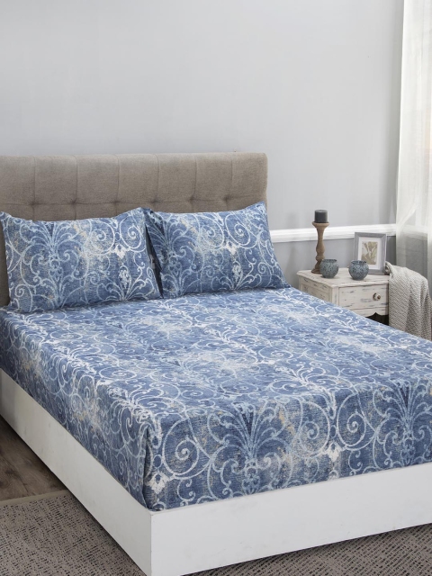 

MASPAR Blue Solid 300 TC Cotton 1 King Bedsheet with 2 Pillow Covers