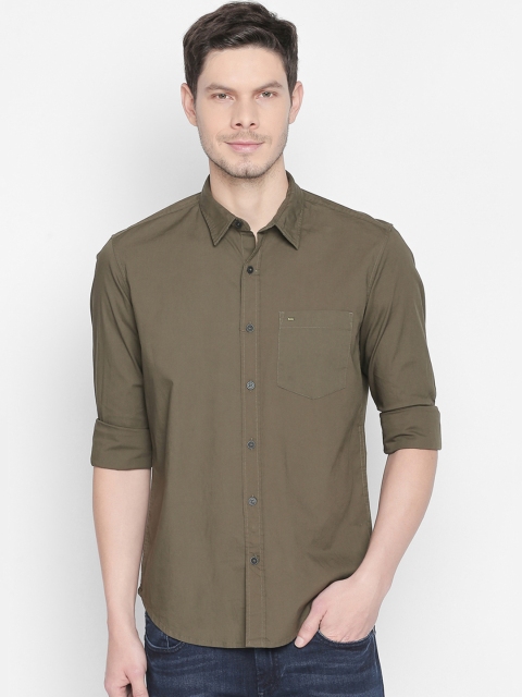 

Basics Men Olive Green Slim Fit Solid Casual Shirt