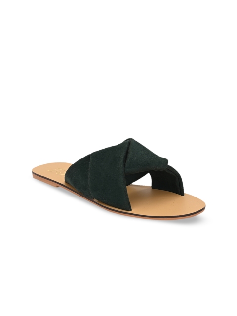 

Zebba Women Green Solid Synthetic Suede Open Toe Flats