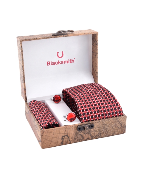 

Blacksmith Men Red & Black Patterned Accessory Gift Set