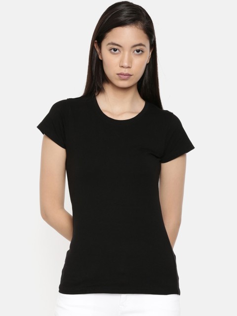 

Bamboo Tribe Women Black Solid Round Neck T-shirt