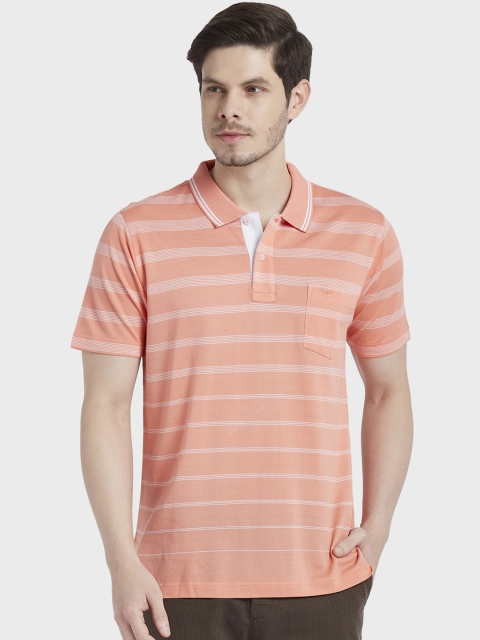 

ColorPlus Men Peach-Coloured Striped Polo Collar T-shirt
