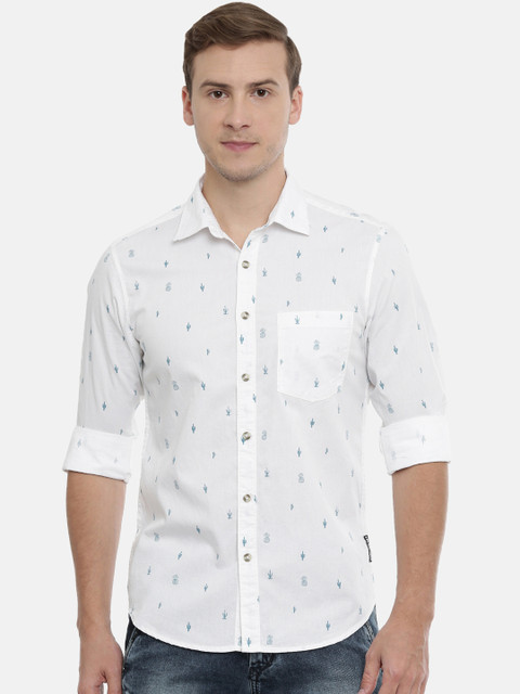 

IMYOUNG Men White Slim Fit Printed Casual Shirt