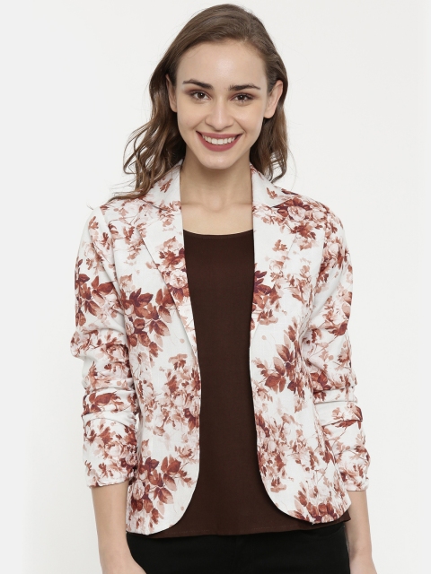 

IDK Women White & Brown Printed Front Open Blazer, Off white