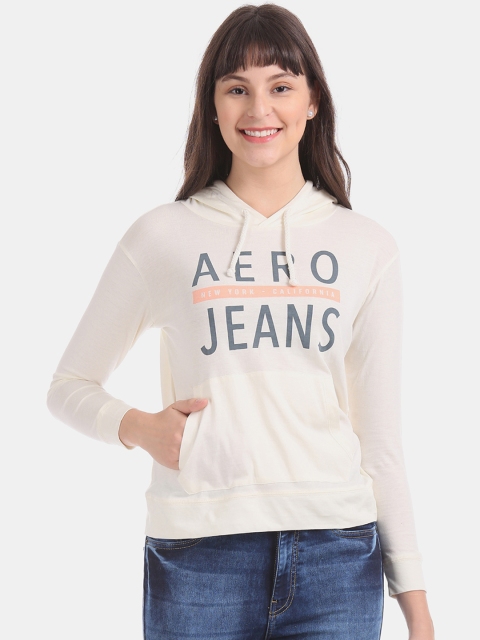 

Aeropostale Women White Solid Hooded Sweatshirt