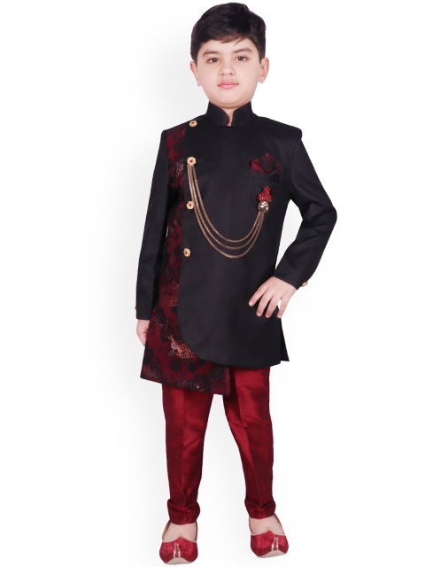 

SG YUVRAJ Boys Maroon & Black Sherwani Set
