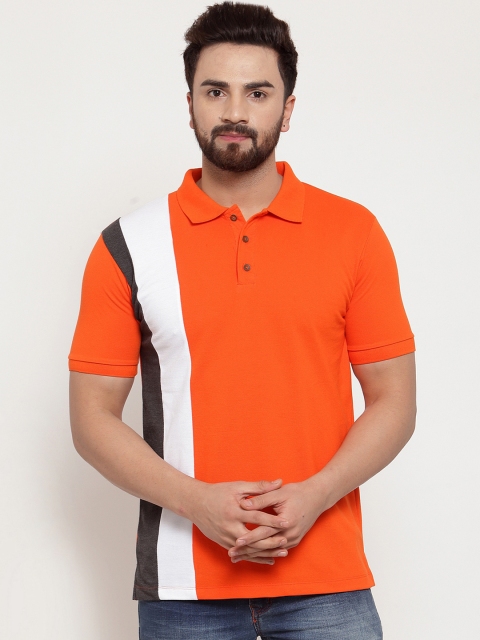 

Kalt Men Orange & White Colourblocked Polo Collar T-shirt
