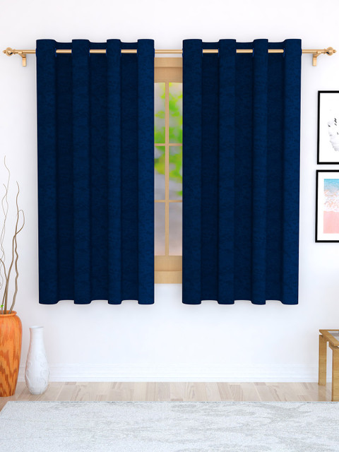 

Story@home Blue Set of 2 Jacquard Textured Window Curtains