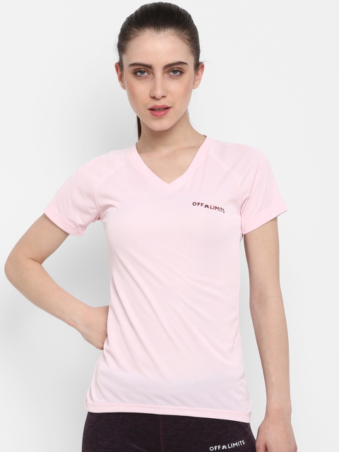 

OFF LIMITS Women Pink Solid V-Neck T-shirt