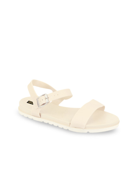 

Shoetopia Women Cream-Coloured Solid Open Toe Flats