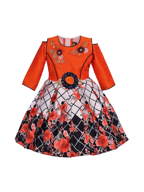 

Wish Karo Girls Orange & White Printed Fit and Flare Dress