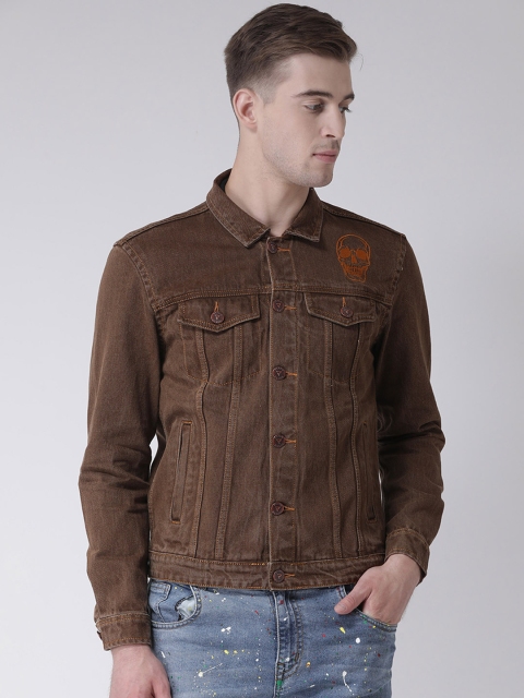 

REALM Men Brown Solid Denim Jacket