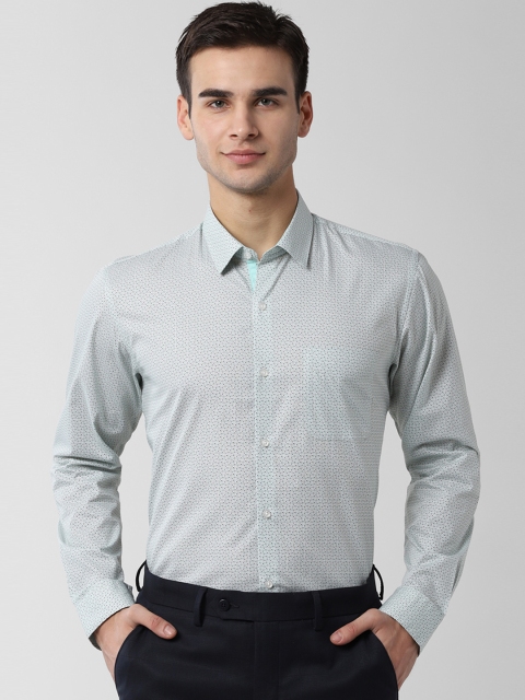 Peter England Men Green & Navy Blue Printed Formal Shirt