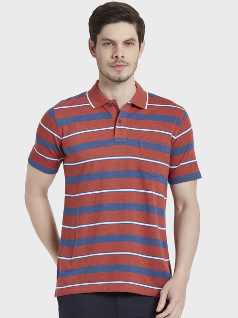 

ColorPlus Men Orange & Blue Striped Polo Collar T-shirt