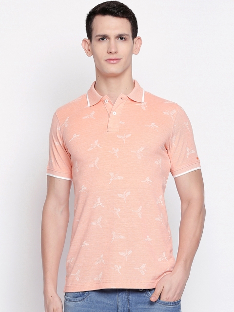 

Basics Men Peach-Coloured Printed Slim Fit Polo Collar T-shirt
