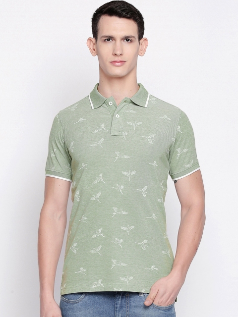 

Basics Men Green Printed Slim Fit Polo Collar T-shirt