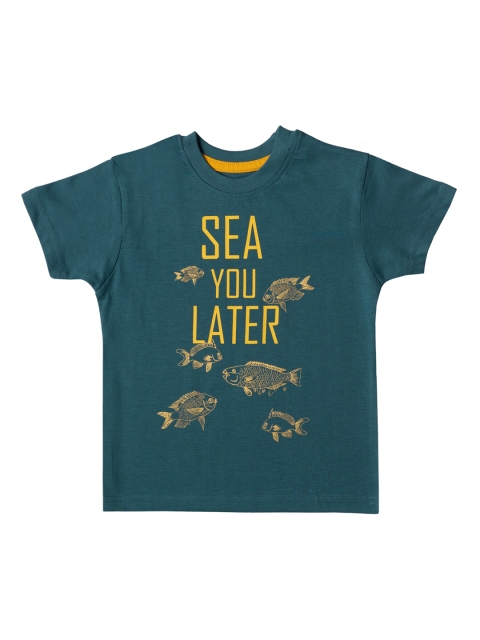 

Kid Studio Boys Teal Blue Printed Round Neck T-shirt