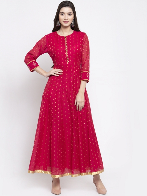 

Bhama Couture Women Fuchsia & Gold-Coloured Woven Design Anarkali Kurta