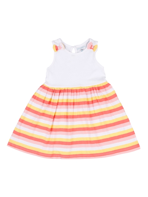 

Pantaloons Baby Girls White & Orange Striped Fit and Flare Dress
