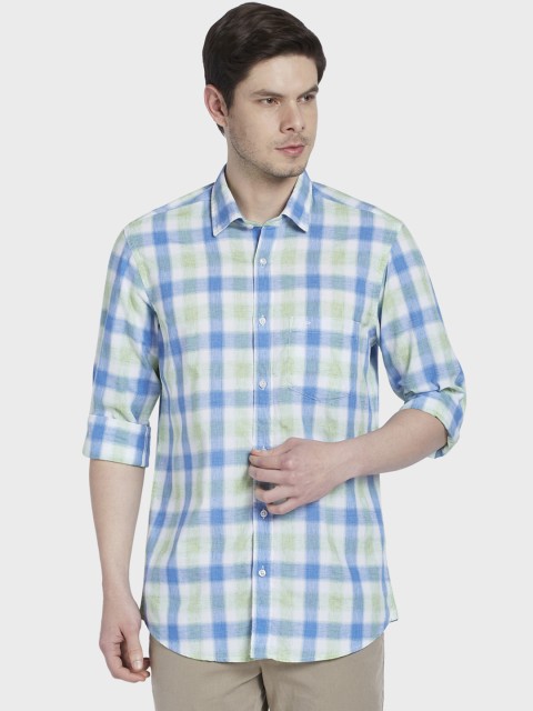 

ColorPlus Men Green & Blue Tailored Fit Checked Casual Shirt