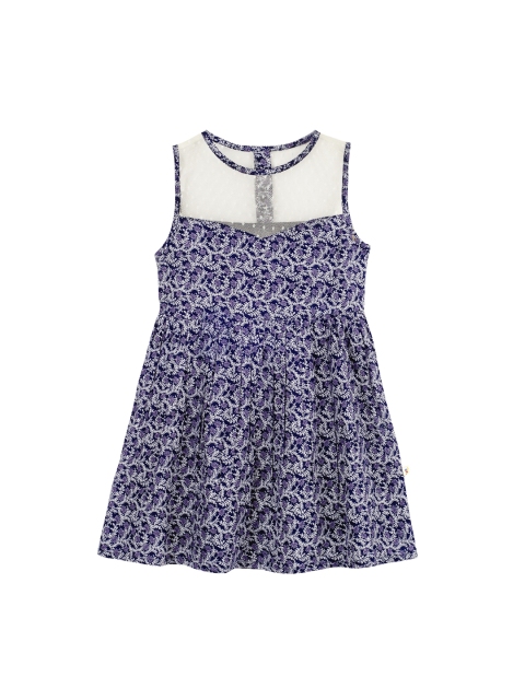 

Budding Bees Girls Blue Floral Printed Fit and Flare Dress