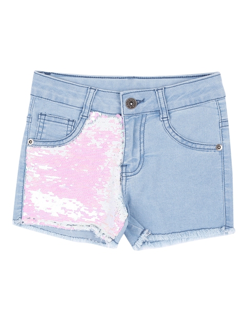 

Pantaloons Junior Girls Blue Sequinned Regular Fit Denim Shorts