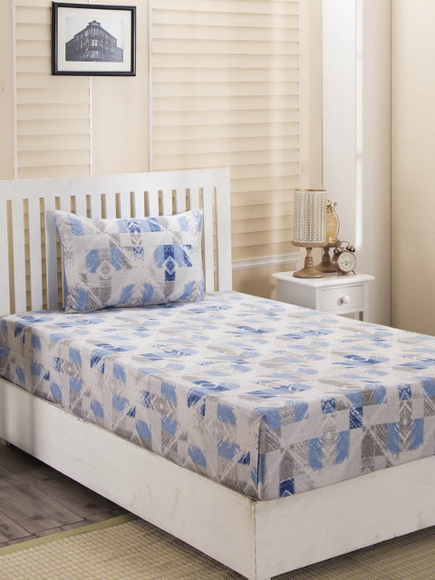 

MASPAR Blue & Grey Abstract 210 TC Cotton 1 Single Bedsheet with 1 Pillow Covers